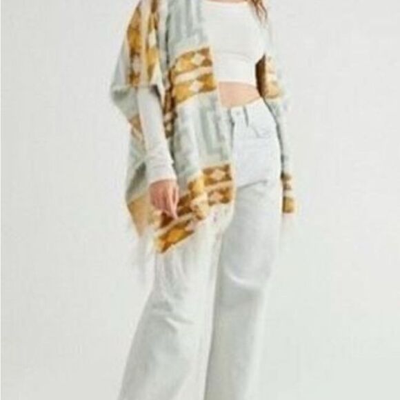 New FreePeople Poncho Diamondback Sweater Kimono One Size shawl wrap - Picture 4 of 8
